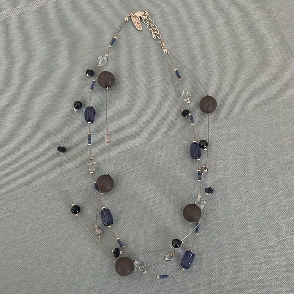 NY Triple-Strand Necklace blue and silver